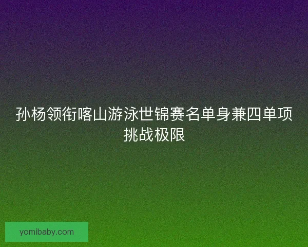 孙杨领衔喀山游泳世锦赛名单身兼四单项挑战极限